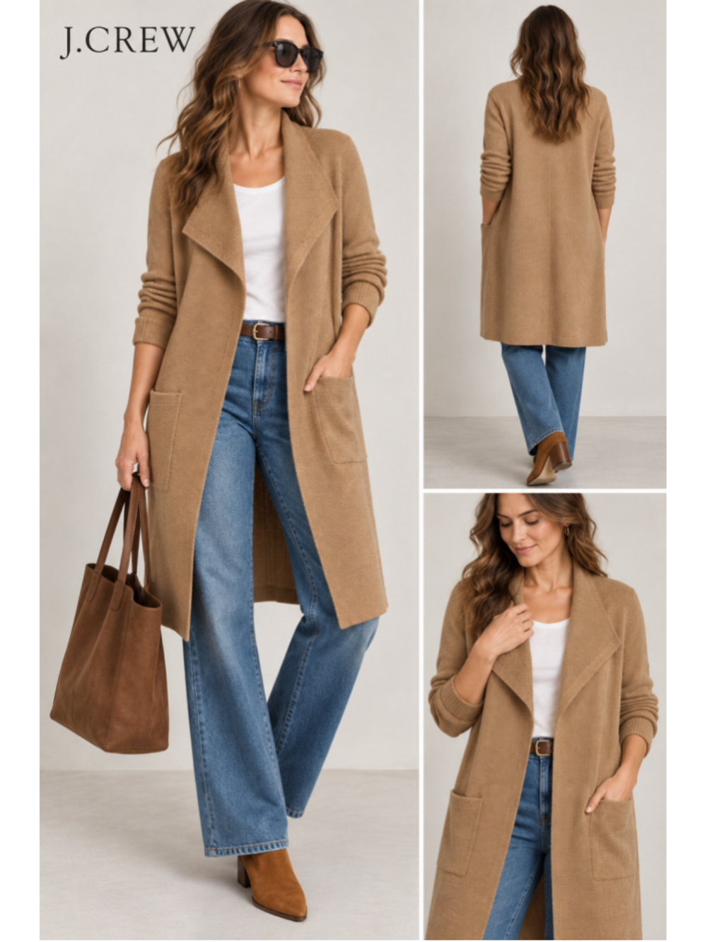 J.Crew Camel Merino Wool Long Cardigan S Coatigan Lagenlook Sweater Blazer
